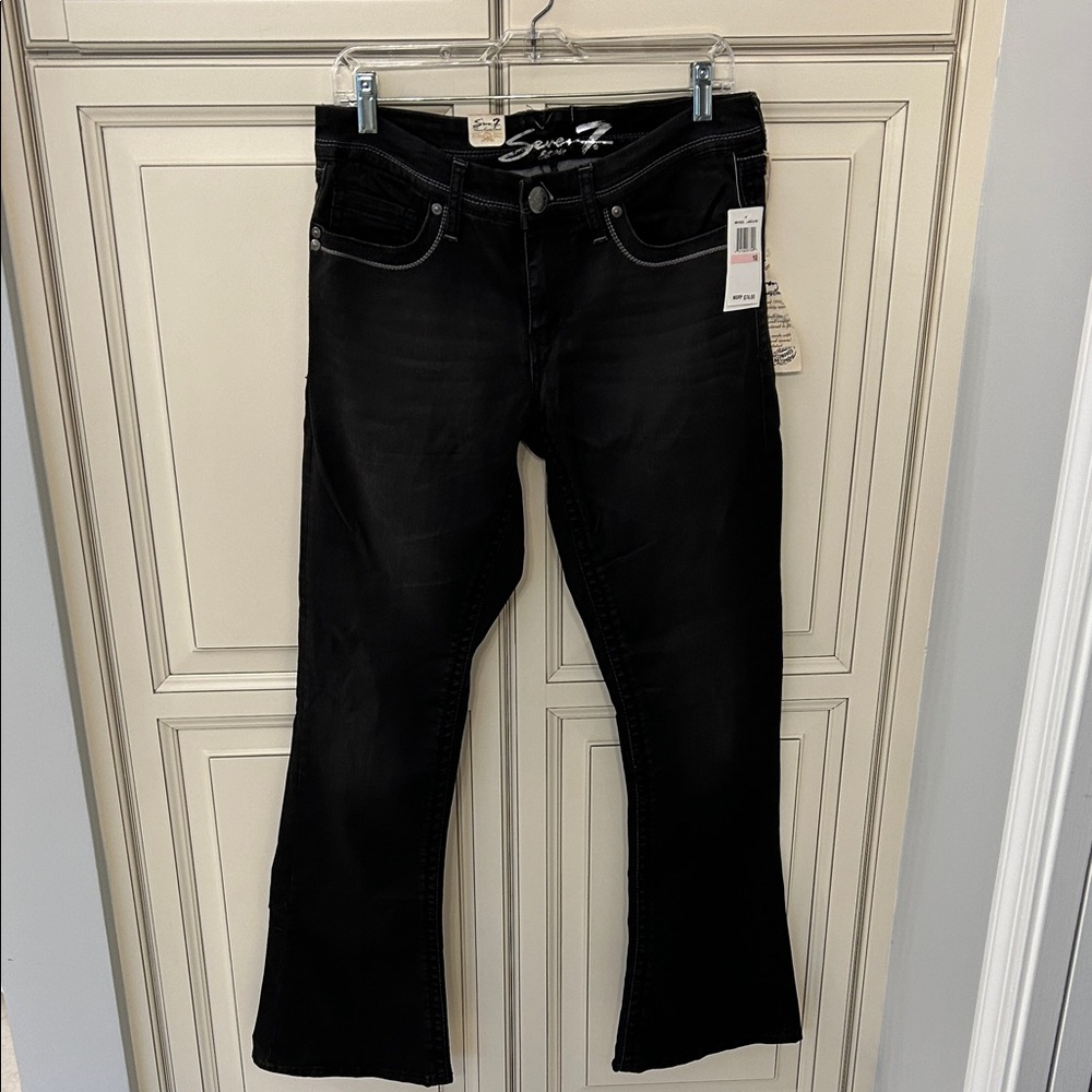 Seven7 Women's Rocker Slim Flare Black Jeans w/ bling pockets Sz 10